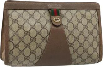 Gucci Pre-owned Clutches, female, Beige, Size: ONE SIZE Pre-owned GG Canvas Clutch