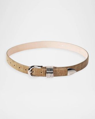 D&eacute;hanche Hollyhock Alligator-Embossed Leather Belt