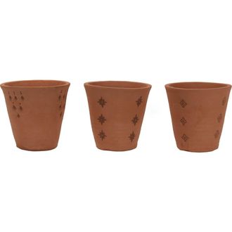 Foreside Home And Garden Set of 3 Natural Handthrown Terracotta Embossed Stamped Planters in Brown at Nordstrom