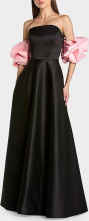 Mac Duggal Satin Puff-Sleeve Off-The-Shoulder Gown