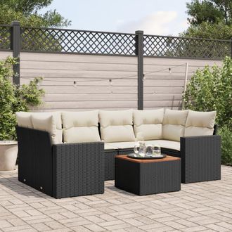 vidaXL Set De Comedor De Jard&iacute;n 7 Pzas Y Cojines Rat&aacute;n Sint&eacute;tico Negro Vidaxl