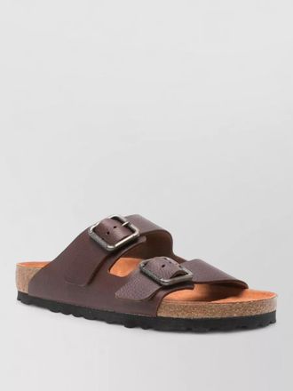 Birkenstock cork sole open toe textured leather slides