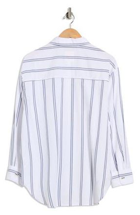 C&C California Alaina Oversize Embroidered Stripe Button-Up Shirt in Deep Blue/Stripe Dog at Nordstrom Rack, Size Medium