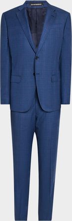 Emporio Armani Mens Micro-Plaid Wool-Blend Suit