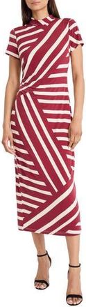 Maggy London Mock Neck Midi Dress in Burgundy/Cream at Nordstrom Rack, Size 18