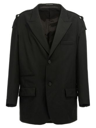 Yohji Yamamoto Mens Single-Breasted Blazer With Strap Detail