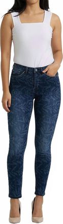 Joseph Ribkoff Leaf Print Jeans In Dark Blue
