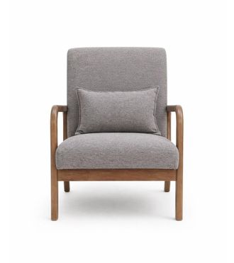 Home Heavenly Butaca de madera y tela con coj&iacute;n en Gris Taupe 78 x 65 x 75 cm