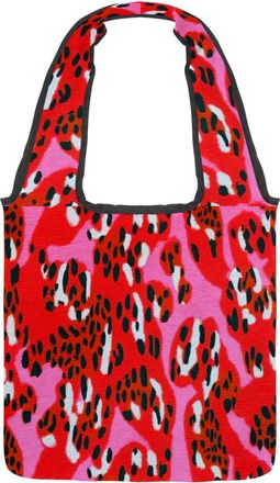 Generic Pink Red Leopard Print Reversible Canvas Shoulder Tote - Double-Sided Print, 12oz Cotton, 27cm Drop, Fold-Flat Bag for Travel, Shopping, Street Outing