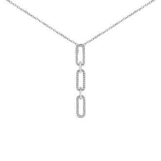 House of Brilliance 14K White Gold 1/10 Cttw Diamond Triple Paper Clip Pendant Necklace