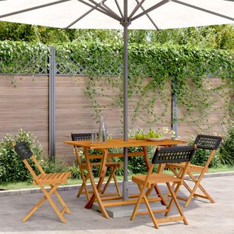 vidaXL Vidaxl - Sillas De Jard&iacute;n Plegables 4 Uds Madera Maciza Y Rat&aacute;n Pe Negro