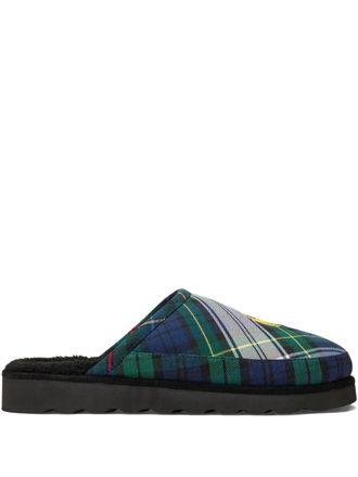Polo Ralph Lauren Slippers met geborduurde tartan ruit - Blauw