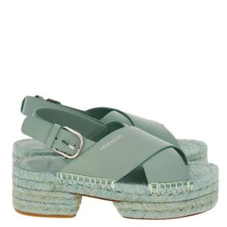 Ferragamo Leather Platform Espadrille Sandals, Size 7 C