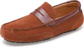 Generic Shoes Mens Loafers Genuine Leather Stitching Details Suede Vamp Round Toe Penny Loafer Flexible Flat Heel Resistant Anti-Slip Comfortable Fashion(Yell