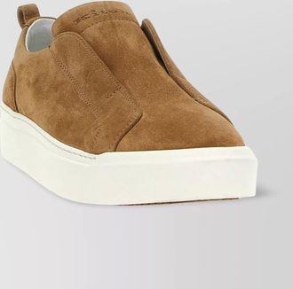 Kiton round toe suede sneakers with pull tab