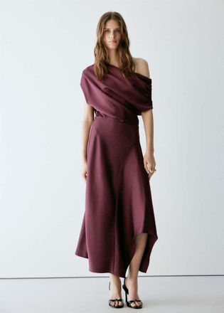 Mango Abito satinato asimmetrico vino - Donna - XS - MANGO
