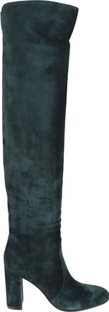 Gianvito Rossi Suede Glen Cuissard Blokhak Laars - Dames - Over de knie laarzen - Groen - 36 EU - Leer - Schoenen