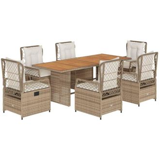 vidaXL Set Comedor De Jard&iacute;n 7 Pzas Con Cojines Rat&aacute;n Sint&eacute;tico Beige Vidaxl