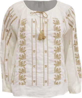 Nili Lotan Nili Lotan Embroidered Blouse in White Ramie