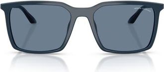 A|X Armani Exchange 55mm Square Sunglasses in Shiny Blue /Dark Blue Polar at Nordstrom