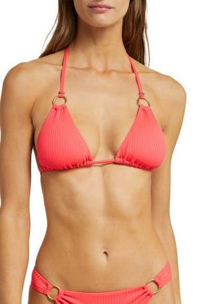 Vitamin A Cosmo Ring Detail Rib Triangle Bikini Top in Coral Glow Ecorib at Nordstrom Rack, Size Medium