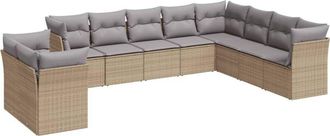vidaXL Juego De Sof&aacute;s Jard&iacute;n Con Cojines Beige 10 Pzas Rat&aacute;n Sint&eacute;tico Vidaxl