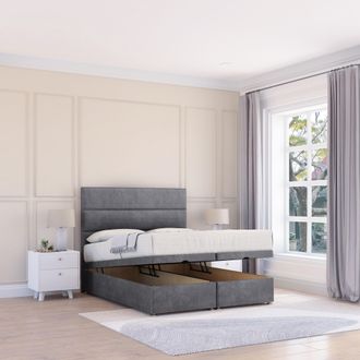 Sloomy Texas Coniston Fabric Ottoman Bed End Opening With Sprung Memory Mattress & 26 Inch strut Headboard in Dark Grey | Size: Small Double