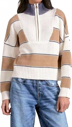 Elan Sloane Sweater In Camel Stripe