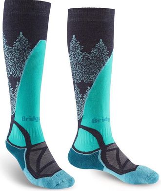 Bridgedale Ski Midweight Merino Performance Sock - Womens, Dark Denim/Aqua, M, Dark Denim/Aqua, M