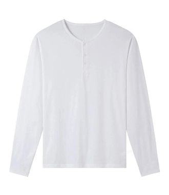 A.P.C. A. P.C River T-Shirt Mens White Henley Neck Long Sleeve Round Neck RED126