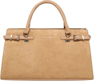 Carlo Colucci Tassen, Dames, Beige, ONE Size, Su&egrave;de, Handtas van su&egrave;delook