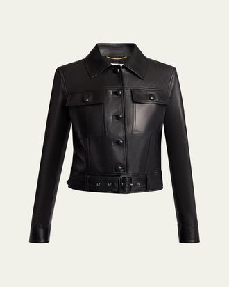 Saint Laurent Leather Button Down Jacket