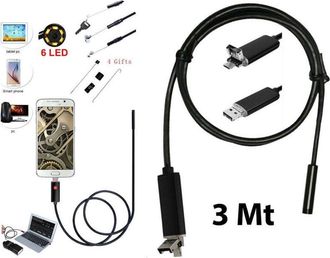 Trade Shop Trade Shop - Telecamera Endoscopica 6 Led Tubo Flessibile Usb 3 Mt Impermeabile Ispezione