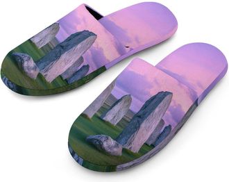Generic The Ancient Stone Circle of Callanish Islands Mens Slippers Flannel Warm House Shoes with Rubber Anti-Slip Sole Slip On for Home Outdoor