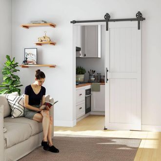 HOMCOM 152.4cm Sliding Barn Door Kit, Sliding Door with Track, White