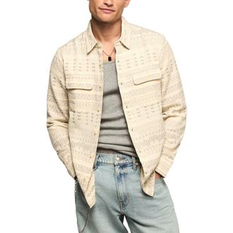Lucky Brand Humboldt Quilted Geo Jacquard Button-Up Overshirt in Cream Multi at Nordstrom, Size Xx-Large