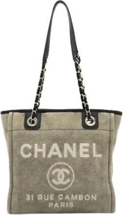 Chanel Pre-owned Canvas Tote Bag - Dames - Vintage Shopper - Grijs - ONE Size - Leer - Vintage