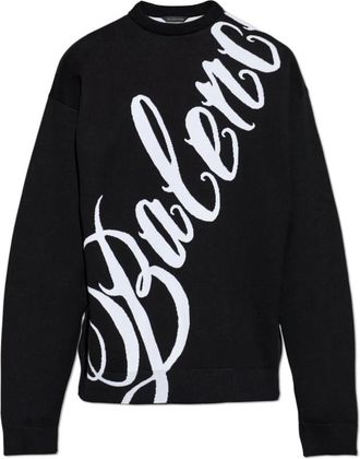 Balenciaga Round-neck Knitwear, male, Black, Size: S Big B Crewneck