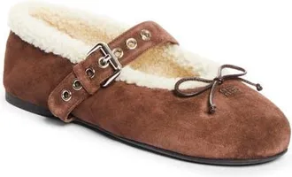 Miu Miu Genuine Shearling Lined Ballet Flat in Moro at Nordstrom, Size 37.5