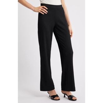 Anne Klein Textured Pull-On Wide Leg Trousers in Anne Black at Nordstrom, Size X-Small