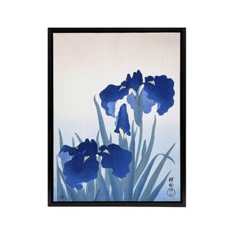 Artery8 Blue Iris Flowers Floral Japanese Framed Canvas Wall Art Print Koson | Size: W24 x H32