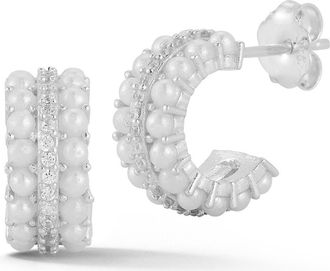 Glaze Jewelry Cubic Zirconia & Cultured Pearl Huggie Hoop Earrings in Silver at Nordstrom Rack