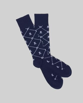 Psycho Bunny Mens New All Over Dress Sock 410 NAVY / O/S