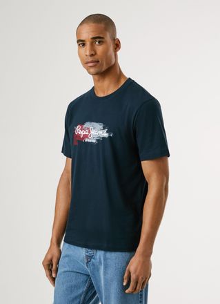 Pepe Jeans London T-Shirt PEPE JEANS TREY TEE, Herren, Gr. XXL, blau (dulwich blau), Jersey, Obermaterial: 100% Baumwolle, bedruckt, regular fit, Rundhals, abgesteppte 
