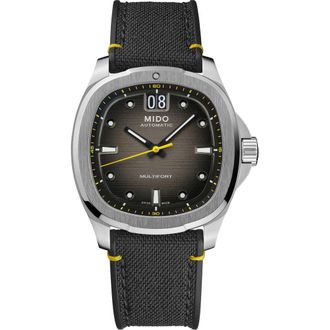 Mido Multifort TV Big Date Automatic Webbing Strap Watch, 39.2mm x 40mm in Grey at Nordstrom