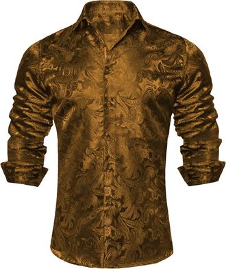 Generic Check Shirts for Men UK Button Up Long Sleeve Shirt Slim fit Shirt Men (Gold, XXXXXL)
