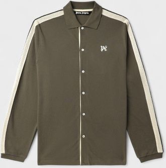 Palm Angels Mens Monogram Embroidered Cotton Shirt - Black - Size Large