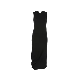 Calvin Klein Midi Dresses, female, Black, Size: XS Ribbed Cotton Asymmetric Midi Dress