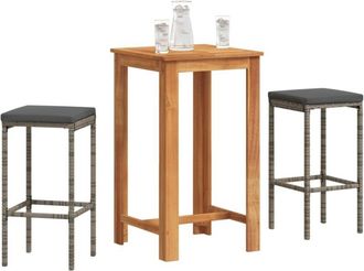 vidaXL Mesa Y Taburetes De Jard&iacute;n 3 Pzas Madera Acacia Rat&aacute;n Pe Gris Vidaxl
