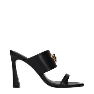 Versace Black Leather Stiletto Heel Womens Sandals